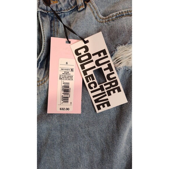 Women's Future Collective Lightly Distressed Bermuda Denim Shorts Medium Wash 6 - Picture 6 of 6